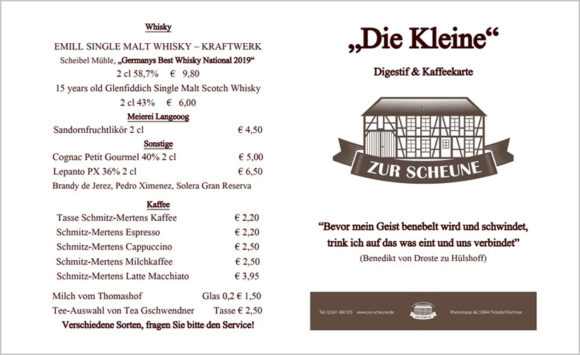 „Die Kleine“ – Digestif- und Kaffeekarte