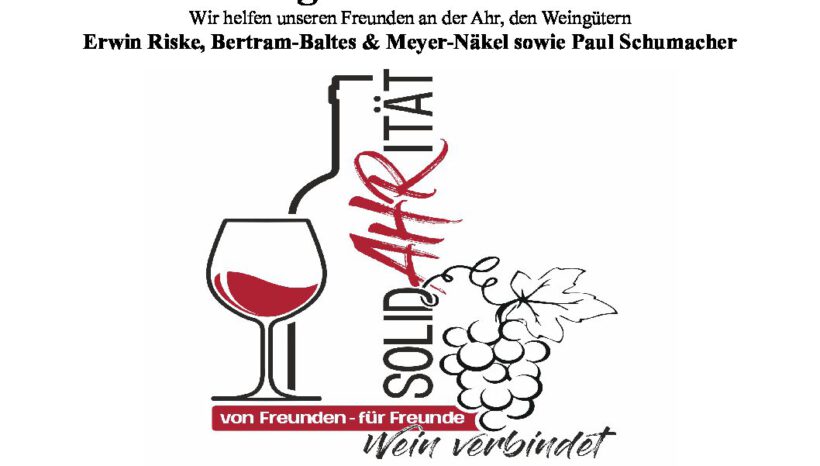 31.10.2021 – Benefiztag: „SolidAHRität“ Wein verbindet – Von Freunden für Freunde 31.10.2021 – Benefiztag: „SolidAHRität“ Wein verbindet – Von Freunden für Freunde